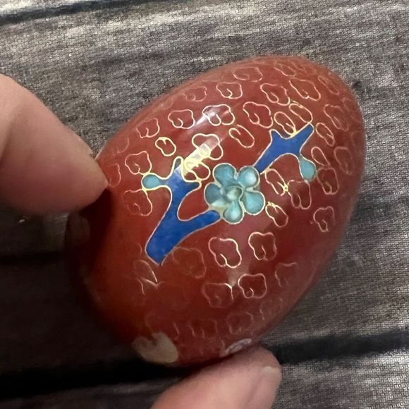 Decorative Cloisonné Egg - Red Floral - Picture 5 of 9